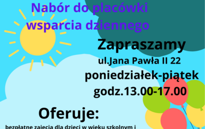 Zdjęcie do Nab&oacute;r wniosk&oacute;w do Plac&oacute;wki Wsparcia Dziennego 