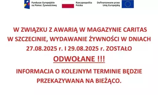 UWAGA - WYDAWANIE ŻYWNOŚCI W SIERPNIU 2025 r. ODWOŁANE !!!