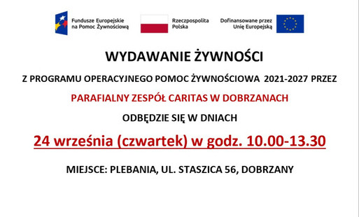 Wydawanie żywności Caritas 24.09.2026 r.